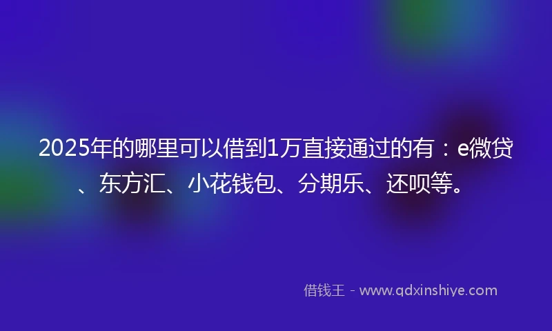 2025年的哪里可以借到1万直接通过的有:e微贷、东方汇、小花钱包、分期乐、还呗等。