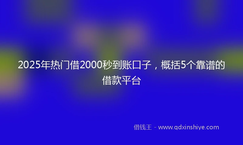 2025年热门借2000秒到账口子，概括5个靠谱的借款平台