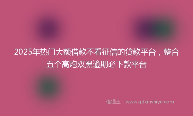 2025年热门大额借款不看征信的贷款平台，整合五个高炮双黑逾期必下款平台