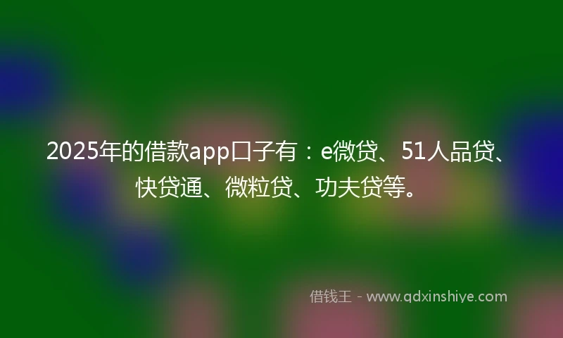 2025年的借款app口子有：e微贷、51人品贷、快贷通、微粒贷、功夫贷等。