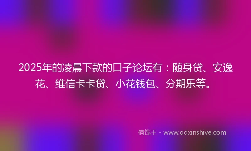 2025年的凌晨下款的口子论坛有：随身贷、安逸花、维信卡卡贷、小花钱包、分期乐等。