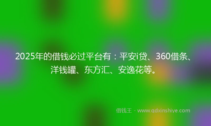 2025年的借钱必过平台有：平安i贷、360借条、洋钱罐、东方汇、安逸花等。