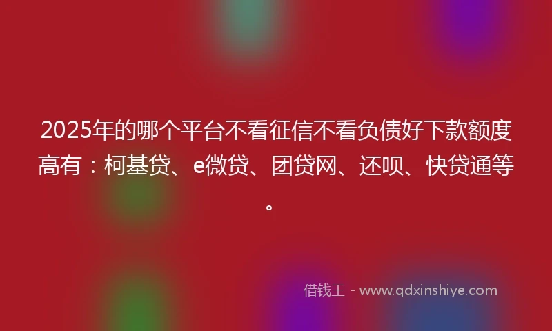 2025年的哪个平台不看征信不看负债好下款额度高有：柯基贷、e微贷、团贷网、还呗、快贷通等。