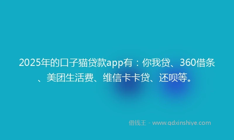 2025年的口子猫贷款app有：你我贷、360借条、美团生活费、维信卡卡贷、还呗等。