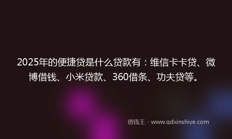 2025年的便捷贷是什么贷款有：维信卡卡贷、微博借钱、小米贷款、360借条、功夫贷等。