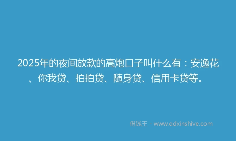 2025年的夜间放款的高炮口子叫什么有：安逸花、你我贷、拍拍贷、随身贷、信用卡贷等。