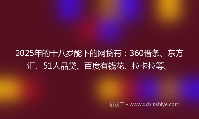 2025年的十八岁能下的网贷有：360借条、东方汇、51人品贷、百度有钱花、拉卡拉等。