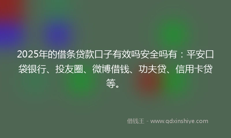 2025年的借条贷款口子有效吗安全吗有：平安口袋银行、投友圈、微博借钱、功夫贷、信用卡贷等。