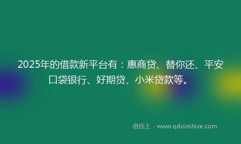 2025年的借款新平台有：惠商贷、替你还、平安口袋银行、好期贷、小米贷款等。