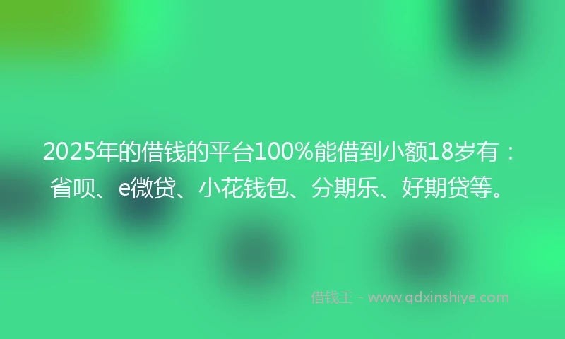 2025年的借钱的平台100%能借到小额18岁有：省呗、e微贷、小花钱包、分期乐、好期贷等。
