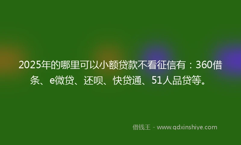2025年的哪里可以小额贷款不看征信有：360借条、e微贷、还呗、快贷通、51人品贷等。