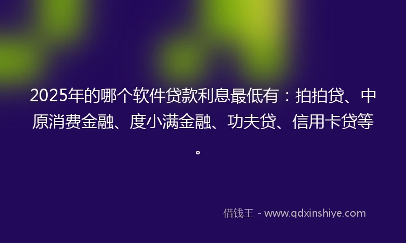 2025年的哪个软件贷款利息最低有：拍拍贷、中原消费金融、度小满金融、功夫贷、信用卡贷等。