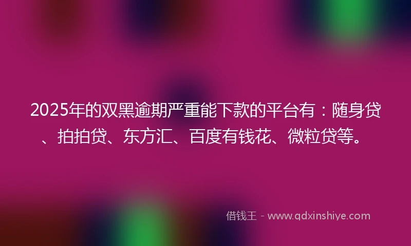 2025年的双黑逾期严重能下款的平台有：随身贷、拍拍贷、东方汇、百度有钱花、微粒贷等。