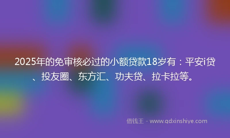 2025年的免审核必过的小额贷款18岁有：平安i贷、投友圈、东方汇、功夫贷、拉卡拉等。
