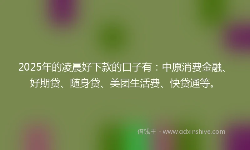 2025年的凌晨好下款的口子有：中原消费金融、好期贷、随身贷、美团生活费、快贷通等。
