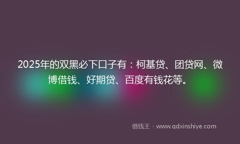 2025年的双黑必下口子有：柯基贷、团贷网、微博借钱、好期贷、百度有钱花等。