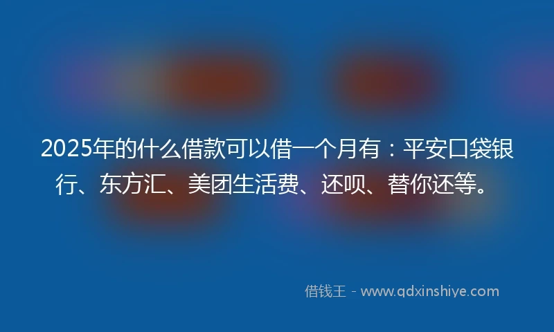 2025年的什么借款可以借一个月有：平安口袋银行、东方汇、美团生活费、还呗、替你还等。
