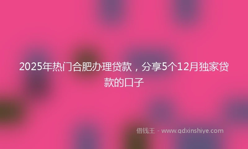2025年热门合肥办理贷款，分享5个12月独家贷款的口子