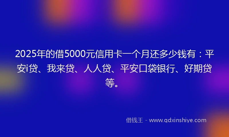2025年的借5000元信用卡一个月还多少钱有：平安i贷、我来贷、人人贷、平安口袋银行、好期贷等。