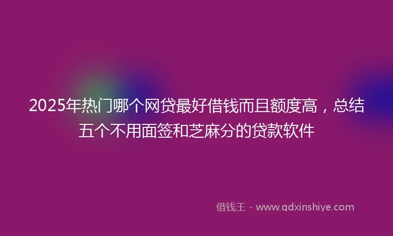 2025年热门哪个网贷最好借钱而且额度高，总结五个不用面签和芝麻分的贷款软件