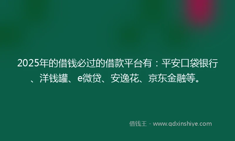 2025年的借钱必过的借款平台有：平安口袋银行、洋钱罐、e微贷、安逸花、京东金融等。