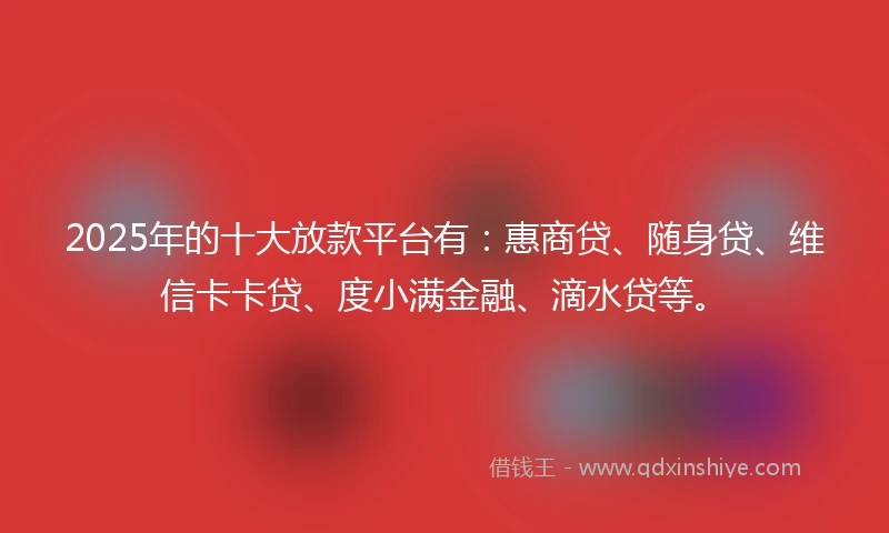 2025年的十大放款平台有：惠商贷、随身贷、维信卡卡贷、度小满金融、滴水贷等。