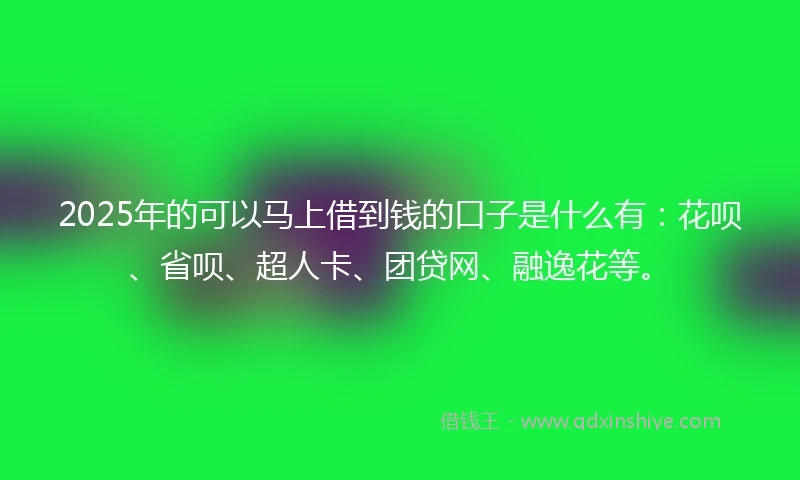 2025年的可以马上借到钱的口子是什么有：花呗、省呗、超人卡、团贷网、融逸花等。