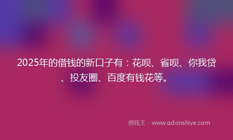 2025年的借钱的新口子有：花呗、省呗、你我贷、投友圈、百度有钱花等。
