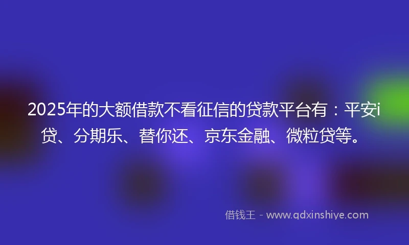 2025年的大额借款不看征信的贷款平台有：平安i贷、分期乐、替你还、京东金融、微粒贷等。