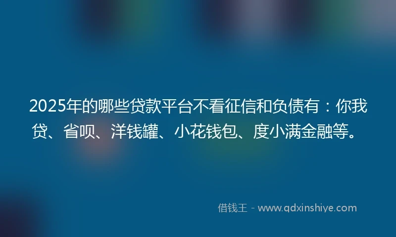 2025年的哪些贷款平台不看征信和负债有：你我贷、省呗、洋钱罐、小花钱包、度小满金融等。