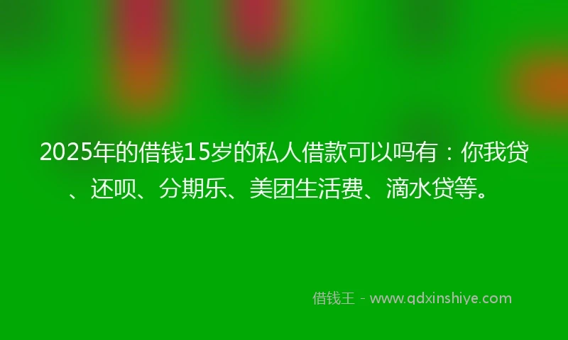 2025年的借钱15岁的私人借款可以吗有：你我贷、还呗、分期乐、美团生活费、滴水贷等。