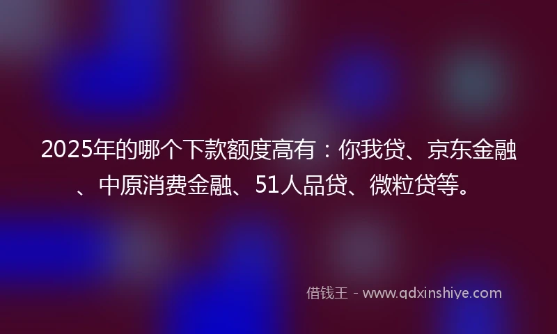 2025年的哪个下款额度高有：你我贷、京东金融、中原消费金融、51人品贷、微粒贷等。