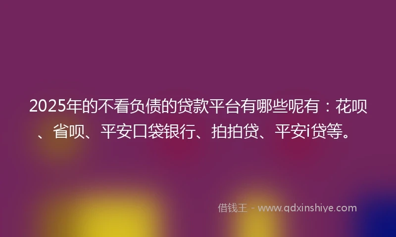 2025年的不看负债的贷款平台有哪些呢有：花呗、省呗、平安口袋银行、拍拍贷、平安i贷等。