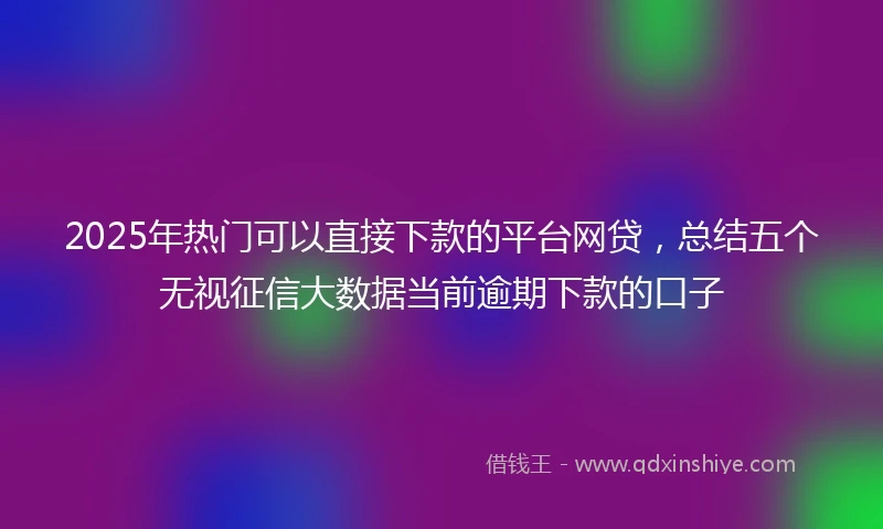 2025年热门可以直接下款的平台网贷,总结五个无视征信大数据当前逾期下款的口子
