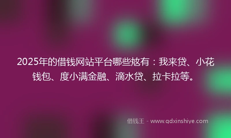 2025年的借钱网站平台哪些奿有：我来贷、小花钱包、度小满金融、滴水贷、拉卡拉等。