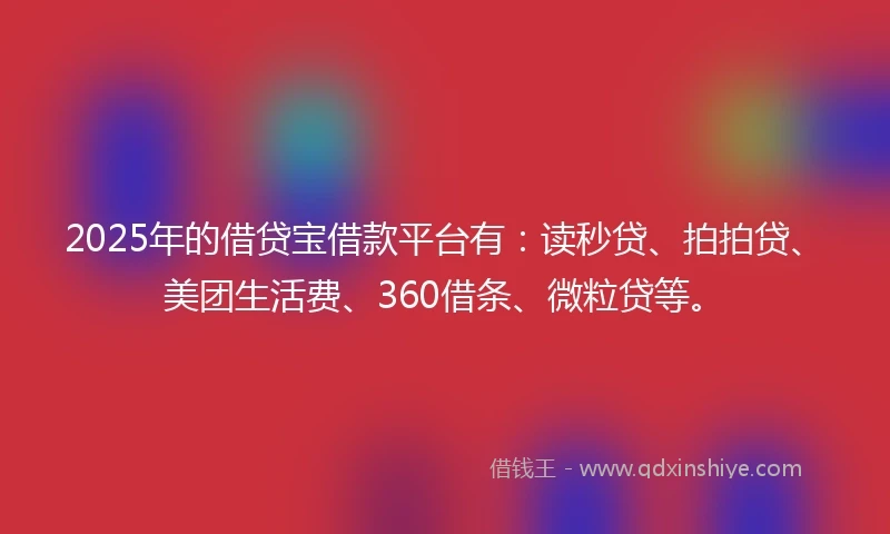 2025年的借贷宝借款平台有：读秒贷、拍拍贷、美团生活费、360借条、微粒贷等。