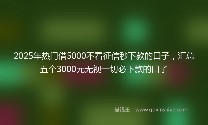 2025年热门借5000不看征信秒下款的口子，汇总五个3000元无视一切必下款的口子