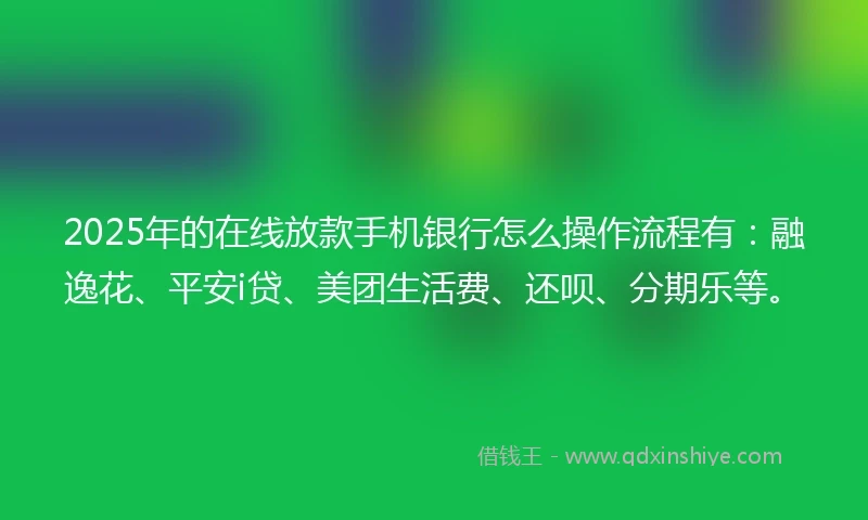 2025年的在线放款手机银行怎么操作流程有:融逸花、平安i贷、美团生活费、还呗、分期乐等。