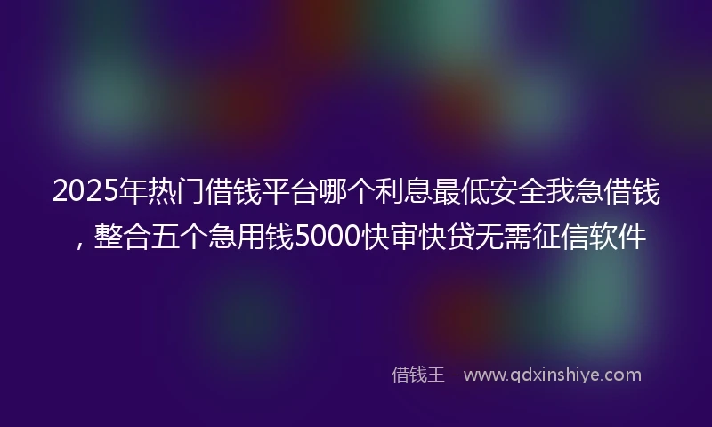 2025年热门借钱平台哪个利息最低安全我急借钱，整合五个急用钱5000快审快贷无需征信软件