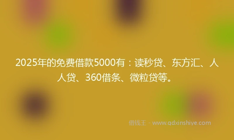2025年的免费借款5000有:读秒贷、东方汇、人人贷、360借条、微粒贷等。
