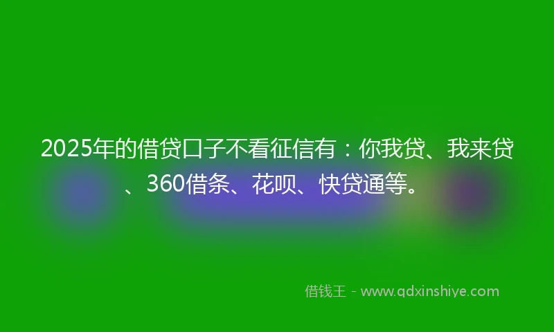 2025年的借贷口子不看征信有：你我贷、我来贷、360借条、花呗、快贷通等。