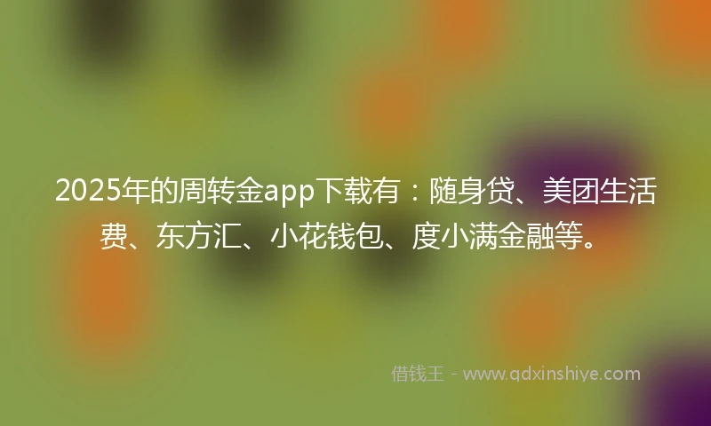 2025年的周转金app下载有：随身贷、美团生活费、东方汇、小花钱包、度小满金融等。