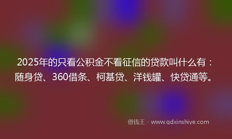 2025年的只看公积金不看征信的贷款叫什么有：随身贷、360借条、柯基贷、洋钱罐、快贷通等。