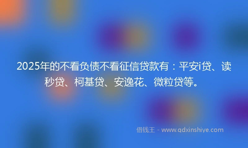 2025年的不看负债不看征信贷款有:平安i贷、读秒贷、柯基贷、安逸花、微粒贷等。