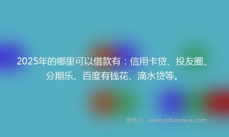 2025年的哪里可以借款有：信用卡贷、投友圈、分期乐、百度有钱花、滴水贷等。