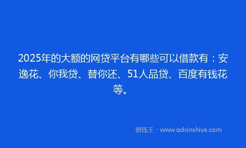 2025年的大额的网贷平台有哪些可以借款有：安逸花、你我贷、替你还、51人品贷、百度有钱花等。