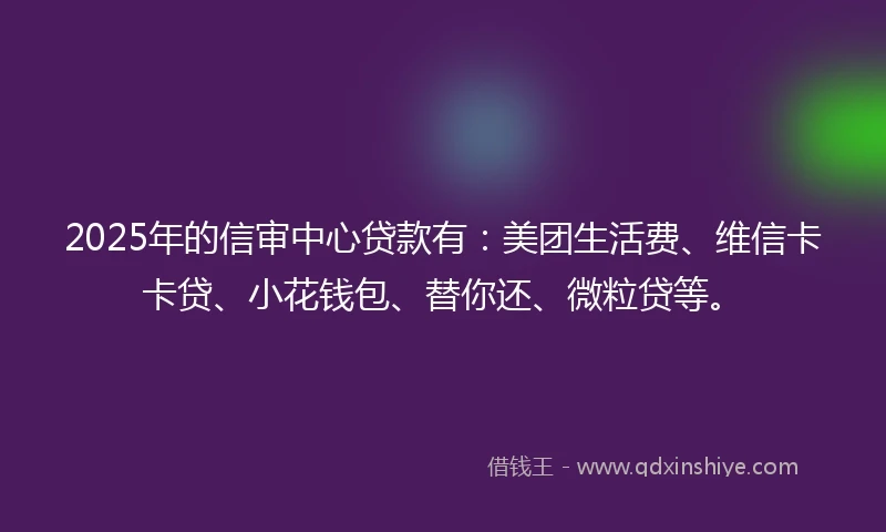 2025年的信审中心贷款有：美团生活费、维信卡卡贷、小花钱包、替你还、微粒贷等。