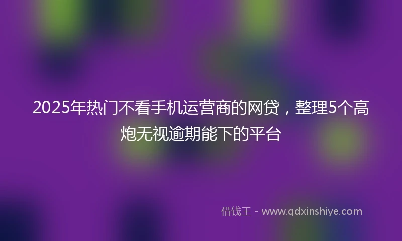 2025年热门不看手机运营商的网贷，整理5个高炮无视逾期能下的平台