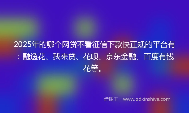 2025年的哪个网贷不看征信下款快正规的平台有：融逸花、我来贷、花呗、京东金融、百度有钱花等。
