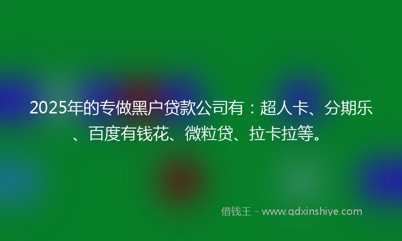 2025年的专做黑户贷款公司有：超人卡、分期乐、百度有钱花、微粒贷、拉卡拉等。